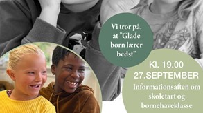 Informationsmøde om skolestart
Hedegård Friskole
Tirsdag d. 27. sept. kl. 19